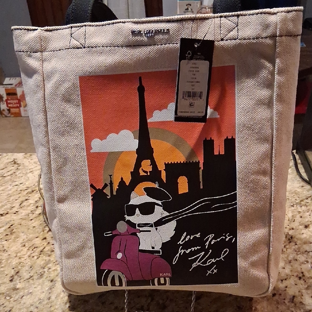 Karl Lagerfeld Cream Canvas  Tote with Paris Graphic NWT